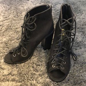 Black, lace-up heels